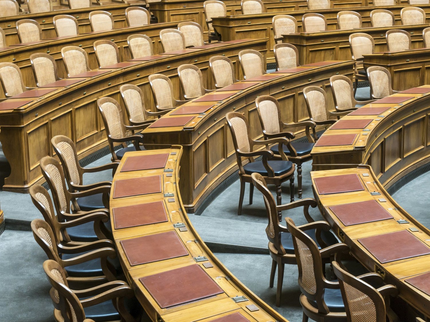 Rows of seats in a Maryland legislative chamber